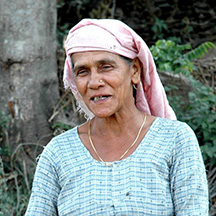 woman with pink head scarf