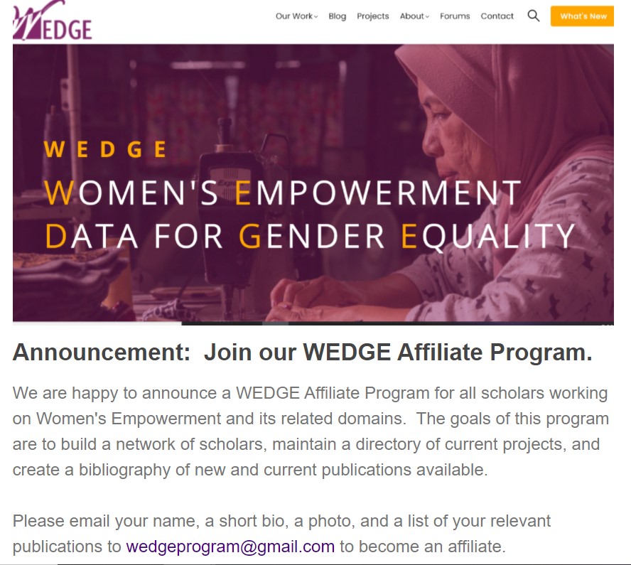 Woman sewing with invitation to WEDGE affiliates program