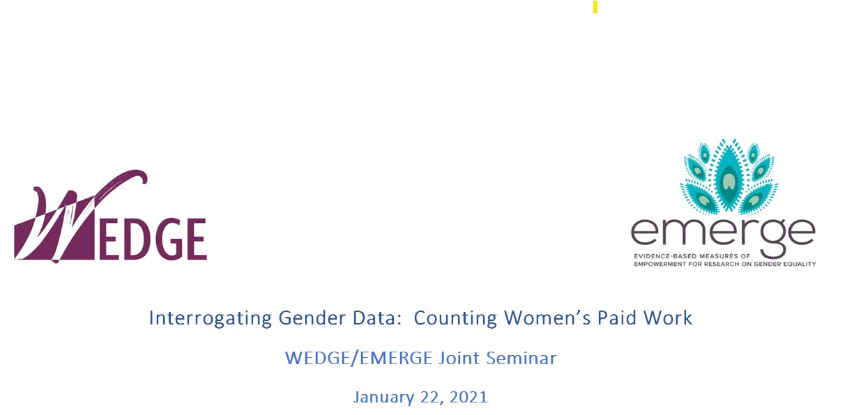title WEDGE/EMERGE seminar Interrogating Gender Data and logos